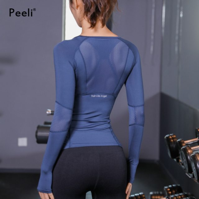 Peeli 2019 Athletic Mesh Sports Top Running Yoga Top Fitness Women Gym Fitness T Shirt Jerseys Long Sleeve Yoga Shirt Sport Wear