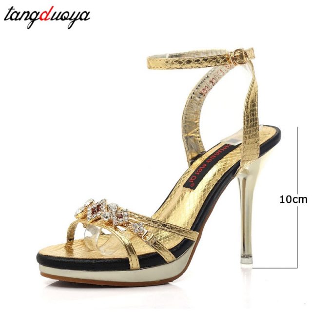 Crystal sandals sexy high heel pumps women shoes high heels for wedding shoes woman sandals gold sliver color