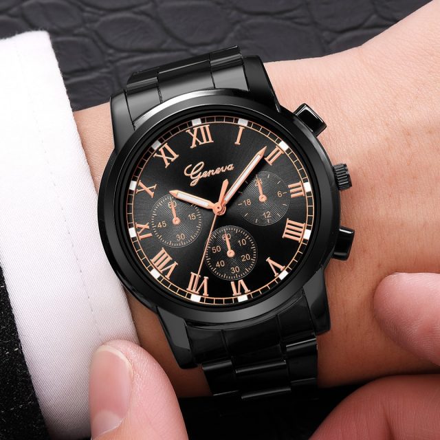 Luxury Quartz Sport Military Stainless Steel Dial Leather Band Wrist Watch Business Metal Wristwatch Men’s Clock
