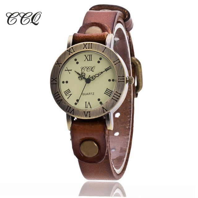 Hot Selling CCQ Brand Vintage Cow Leather Wrist Watch Fashion Women Bracelet Watch Casual Quartz Watch Relogio Feminino Gift