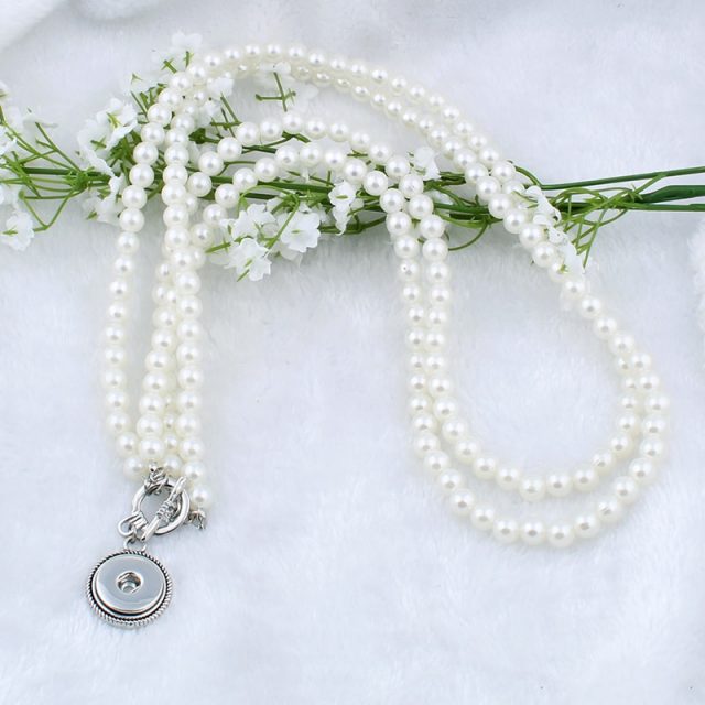 NEW Elegant Imitation pearls Snap necklace&bracelets 72cm fit DIY 18MM xinnver snap buttons jewlery wholesale women ZG119