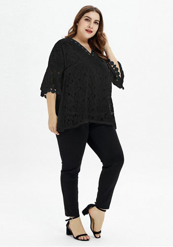 Loose Casual Lace Bell Sleeve Plus Size Dress - Best for Office Work