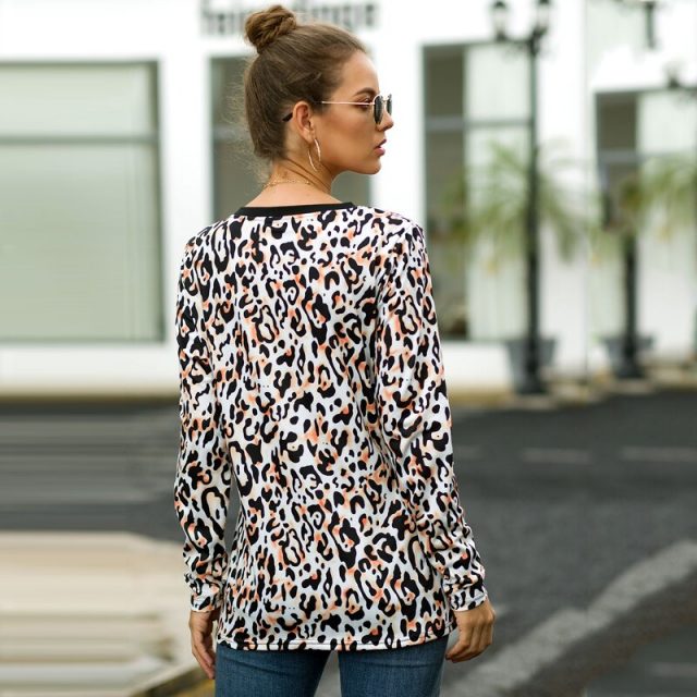 Lossky T Shirt Autumn Fashion Women Leopard Print Top Female Casual Long Sleeve Vogue Ladies Fall Clothes Tee Shirt 2019 Vintage
