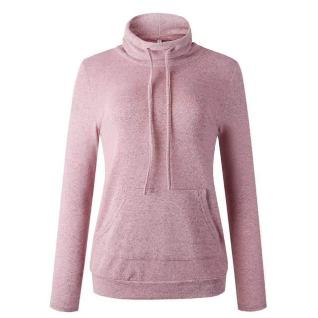 Lossky Sweatshirt Top Women Fall Turtlenck Long Sleeve Pullover Tether Pocket Pink Autumn Solid Color Leisure Clothes Femme 2019