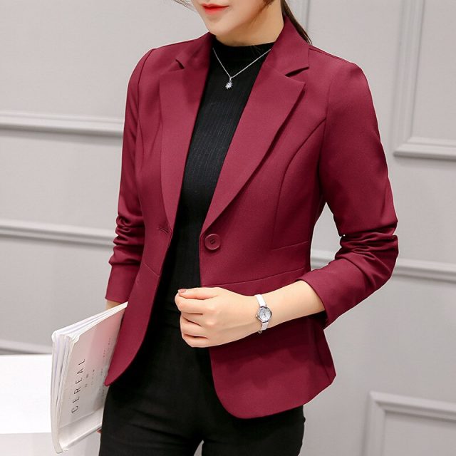 2019 Women’s Blazer Pink Long Sleeve Blazers Solid One Button Coat Slim Office Lady Jacket Female Tops Suit Blazer Femme Jackets