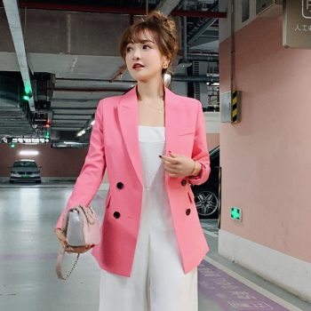 Vintage Single Breasted Office Ladies Blazer 2019 Long Sleeve Loose Suit Coat Jacket Women Blazers Female