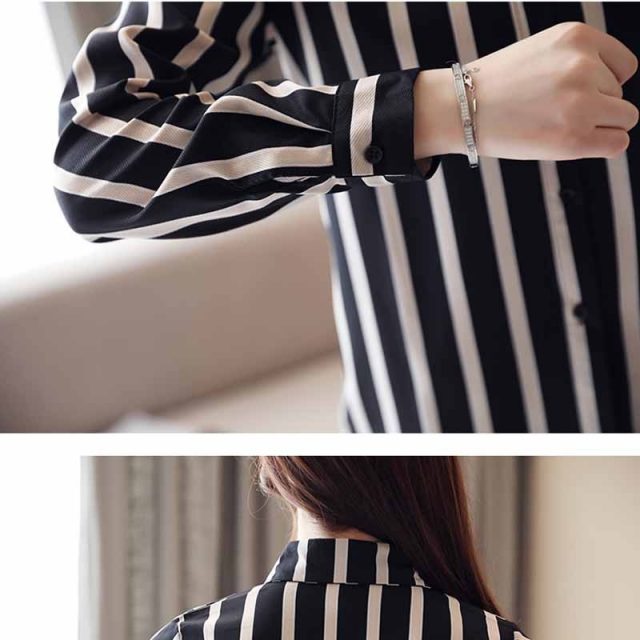 New Arrival plus size Women Tops and Blouses Fall Long Sleeve Striped Cardigan Chiffon Blouse Women Office Lady Clothes 5983 50