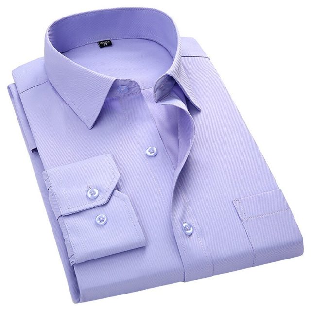 Men’s Business Casual Long Sleeve Slim Fit Shirt Twill Solid Color Male Social Shirt Black Blue White Purple Green Pink 4XL