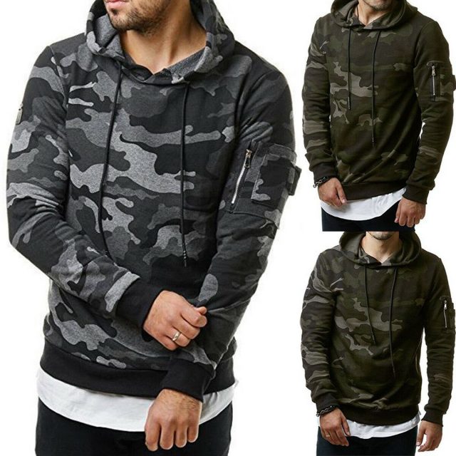Men’s Fleece Warm Hoodie Hooded Camouflage Sweatshirt Pullover Coat Tops Jacket