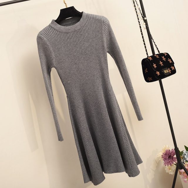 Women Long Sleeve Sweater Dress Women’s Irregular Hem Casual Autumn Winter Dress Women O-neck A Line Short Mini Knitted Dresses