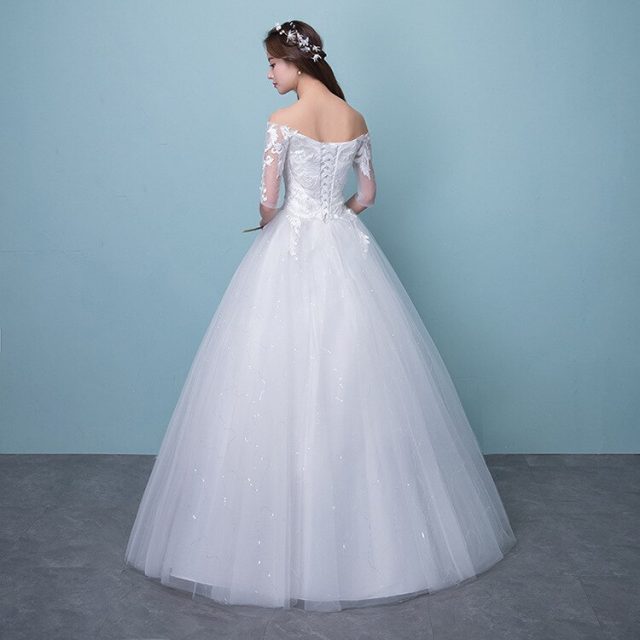 Vestido De Noiva Illusion Wedding Dresses Ball Gown Half Sleeve Off The Shoulder Lace Embroidery Formal Bride Gowns Gelinlik