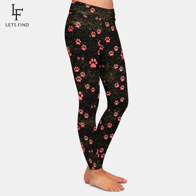 LETSFIND 2019 Hot Sale Fashion High Waist Plus Size Women Leggings 3D Pink Dog Paw Pattern Fitness Casual Leggings