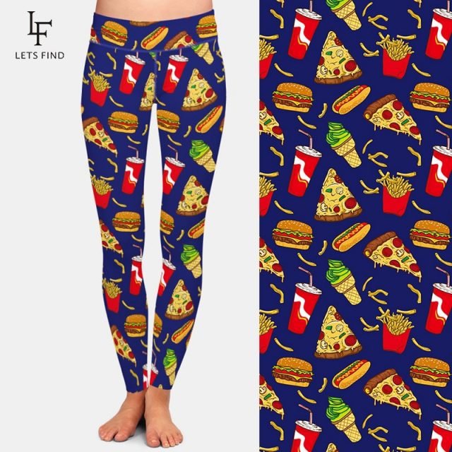 LETSFIND High Quaility Women Leggings 3D Hamburger and Pizza Pattern Digital Printing Pants New Fitness Plus Size Leggings