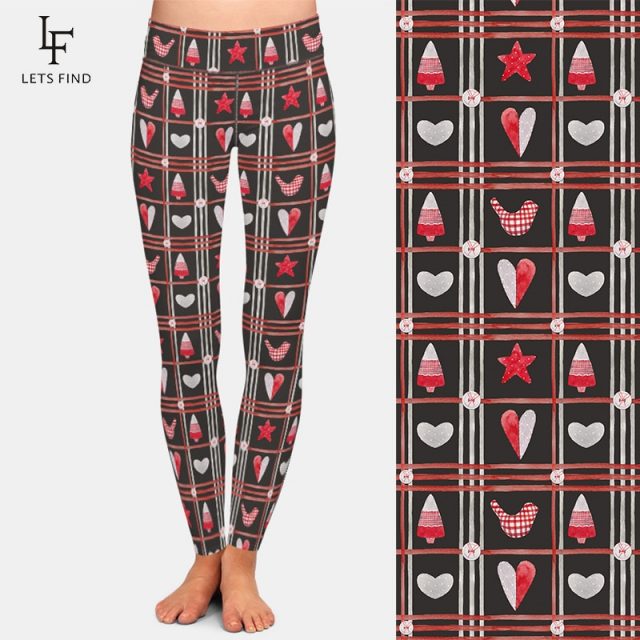 LETSFIND  Women Winter Clothes 2019 Star and Heart In Patchwork Print High Waist Women Fitness Leggings Plus Size