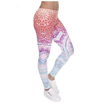 2019 new fashion casual low waist color warm self-cultivation fitness trousers colorful stretch flower print women's tights
