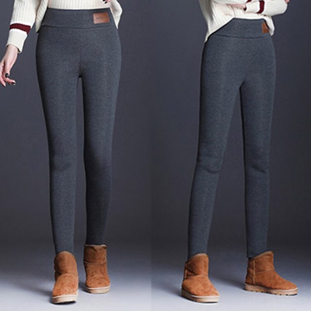 Winter Warm Thick Cashmere Pants Leggings High Waist Stretchy Soft for Outdoor Women IK88