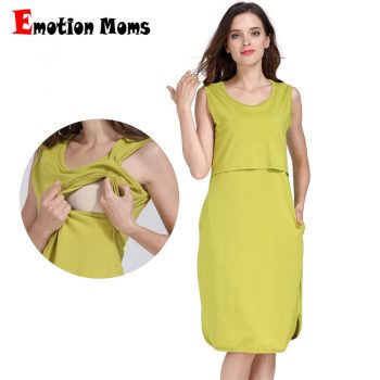 Emotion Moms Summer Cottom Nursing Feeding Dress Maternity Clothes For Pregnant Women Sleeveless Breastfeeding Lactation Wear