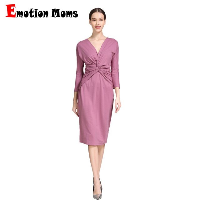 Emotion Moms Pregnant Clothing 3/4 Sleeve Stretch Cotton Maternity Breastfeeding Nursing Dresses Women Pregnancy Clothes Spring