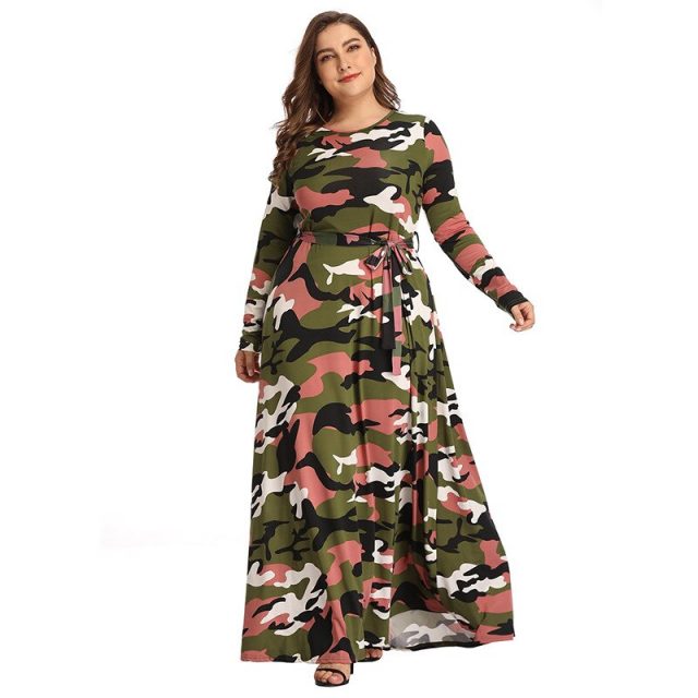 New Women’s European Autumn Winter Camouflage Dress Fashion Long Dresses Plus Big Size 4XL Elegant A-line Vintage Party Vestidos