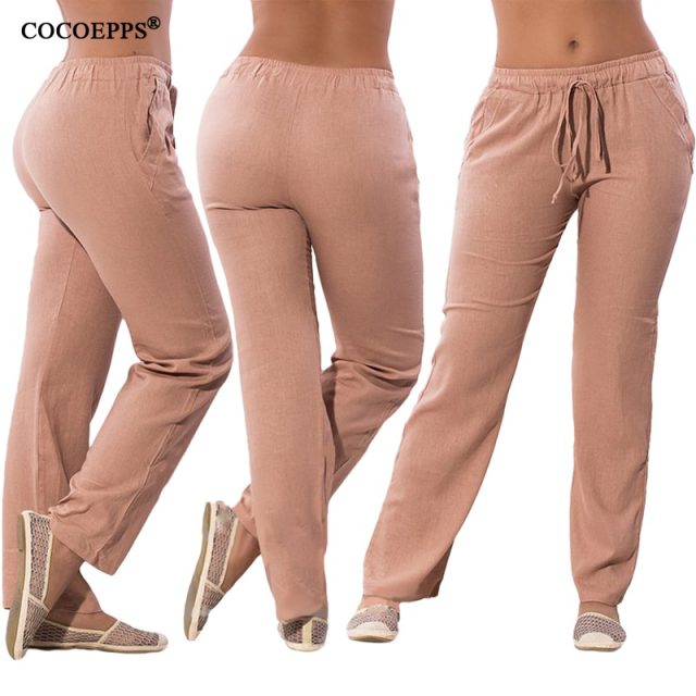 COCOEPPS Women Casual Chiffon Pants Big Size Solid Summer Female Trousers 2019 Large Size Drawstring Elastic Waist Pockets Pants
