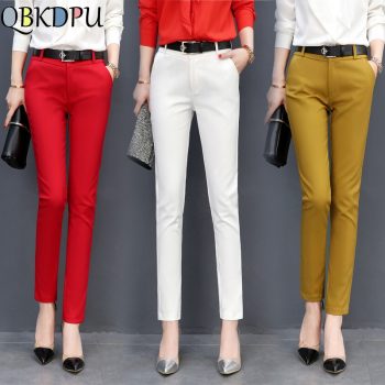 Mom's Hight Quality Plus Size 4XL Elastic Slim Office Pants Women High Waist Cotton Casual Trousers Fashion Candy-colored pants