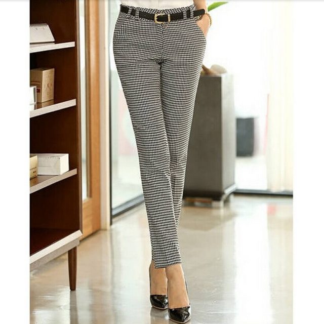2019 Spring Summer Autumn Women Slim Casual Pants Work Wear Career Houndstooth Pants Straight Pencil Pants Women trousers female