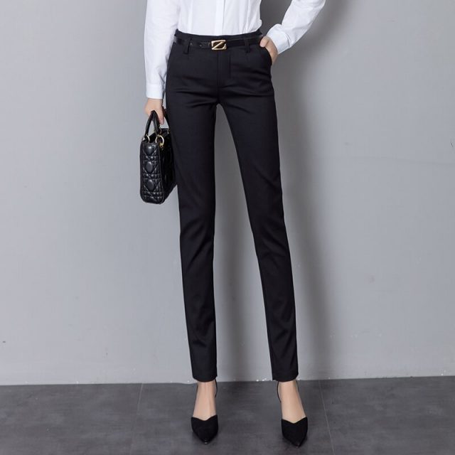 Pencil Pants for Women Office OL Work Wear Skinny Pants with Belt 2019 Autumn High Waist Female Vintage Trousers Pantalon Femme