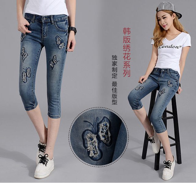 Ripped Jeans for Women Butterfly Casual Woman Denim Jeans Femme 2019 New Summer Vintage Skinny Pencil Pants Pantalon femme Mujer