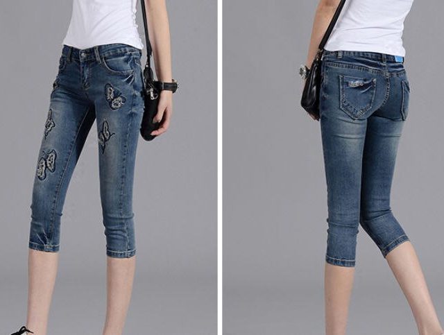Ripped Jeans for Women Butterfly Casual Woman Denim Jeans Femme 2019 New Summer Vintage Skinny Pencil Pants Pantalon femme Mujer