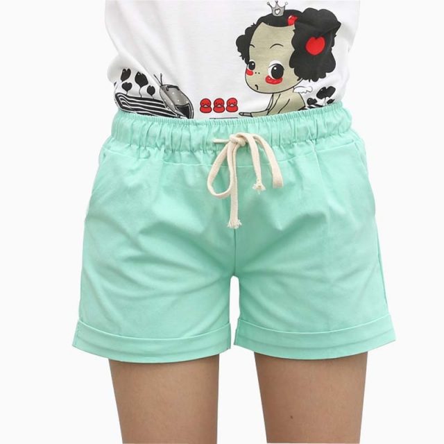 DANJEANER 2018 Summer Style Shorts Women Candy Color Elastic With Belt Short Women Home casual Cotton shorts