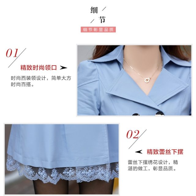 2019 Spring/Autumn Trench Coat for Women Streetwear Lace Turn-down Collar Slim Fit Double Breasted Casaco Feminino Plus Size 3XL