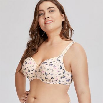 Women's Balconette Full Figure Underwire Lightly Lined Printed Floral Smooth Contour Bra