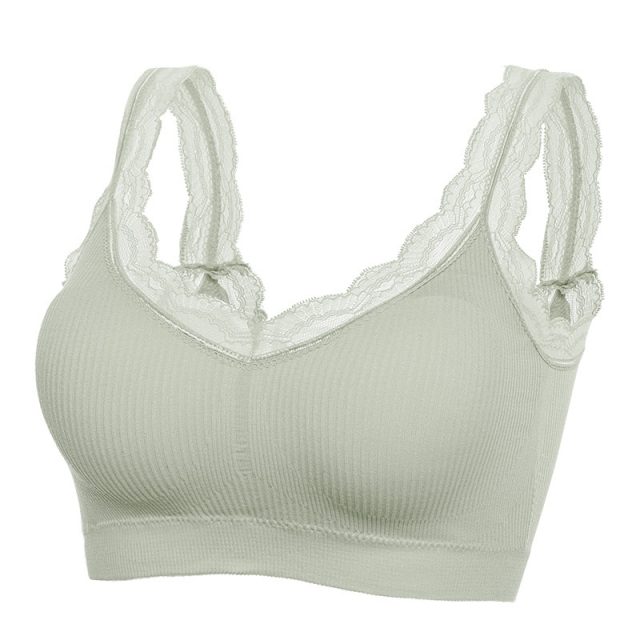 Sexy lingerie without steel  big size lace women s seamless bra pushing up bra wireless prone bra white sports vest bra