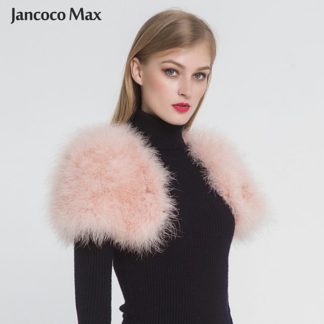 Jancoco Max 2019 Real Fur Cape Shrug Women Genuine Ostrich Feather Fur Shawl Poncho Fashion Hot Sale One Size S1264
