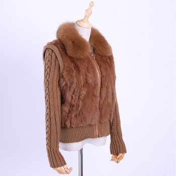 2019 Women's Genuine Real Rabbit Fur Fox Fur Collar Knitting Sleeve Women's Winter Coat Fur Jacket Casual Short Outwear Slim