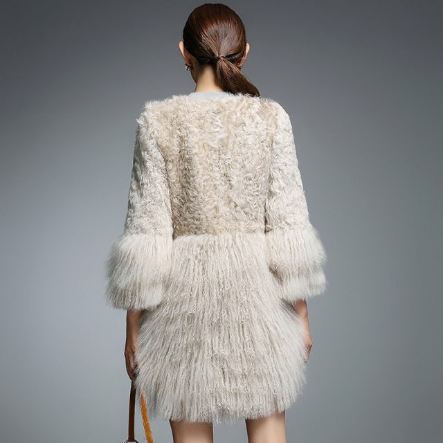 rf0093 Winter Fashion Women Real Fur Coat Natural Lamb Fur with Mongolia Sheep Fur Jacket Real Sheep Fur Jacket