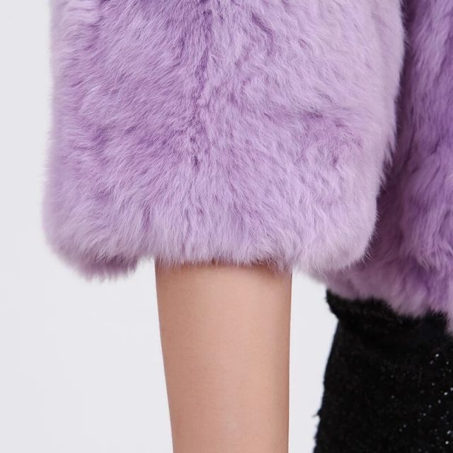Winter New Real Rabbit Fur Short Fur Jacket Women Crew Neck Slim Warm Fur Coat Ladies Furry Thick Casual Plus Size Black Jackets