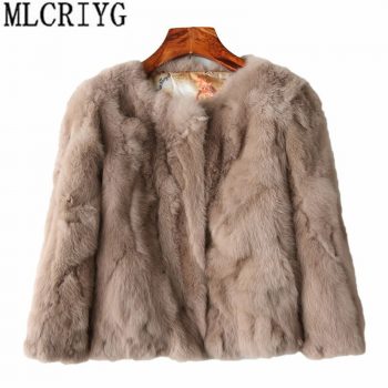 MLCRIYG 2019 Genuine Fur Jacket Women's Real Rabbit Fur Coat Female O-Neck Fashion Short Winter Warm Natural Fur Coats YQ240
