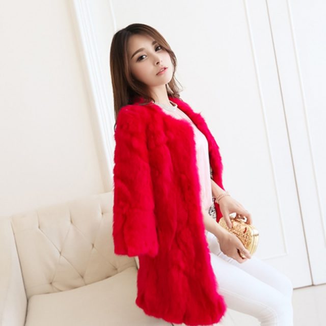 Long Section Of Rabbit Fur Coat New Autumn And Winter Fashion Slim Lady Fur Coat Winter Jacket Women Fur womens clothing A313