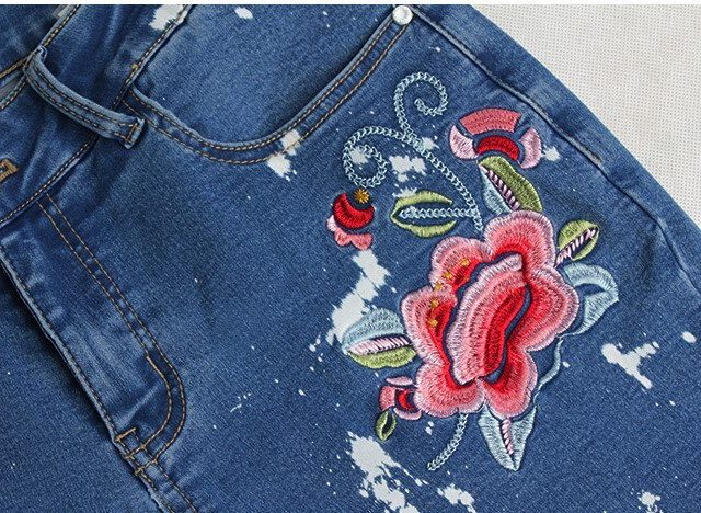 catonATOZ 2108 Women’s Vintage Flower Embroidery Jeans Pencil Stretch Denim Pants Female Skinny Trousers Woman High waist Jeans