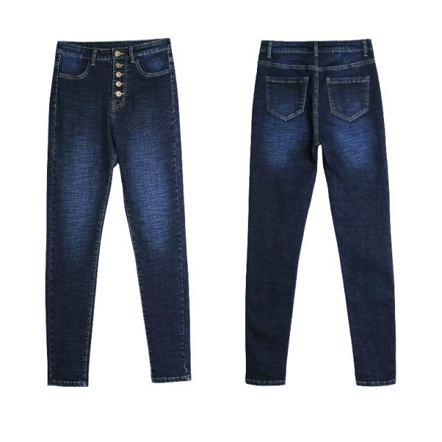 catonATOZ 2141 New Mom Jeans Woman`s Button Fly High Waist Stretchy Denim Jeans For Women Navy Blue Slim Skinny Pants Jeans