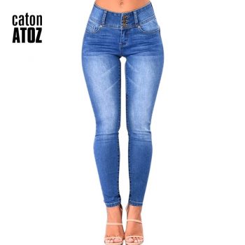 catonATOZ 2143 Mom Jeans New Women Pencil Stretch Skinny Jeans Mid High Waist Jeans Pants Women's Blue Slim denim Jeans