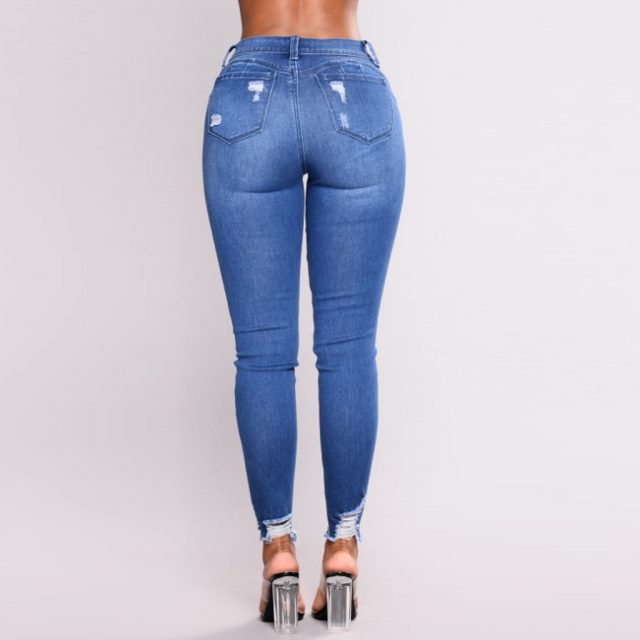 SAGACE Chic fashion ladies high waist stretch hole straight leg denim pants ladies temperament casual jeans hot solid color