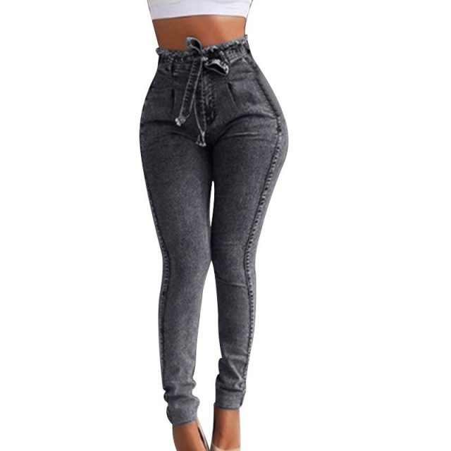 Ladies Elastic Slim Fringe Belt High Waist Jeans Casual Fashion Jeans NGD88