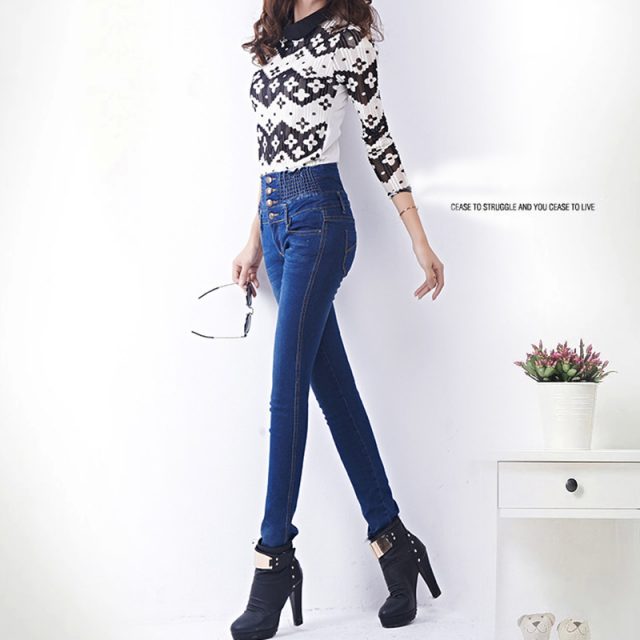 Women Jeans High Waist Elastic Skinny Long Pencil Pants Slim Fit Casual for Shopping NGD88