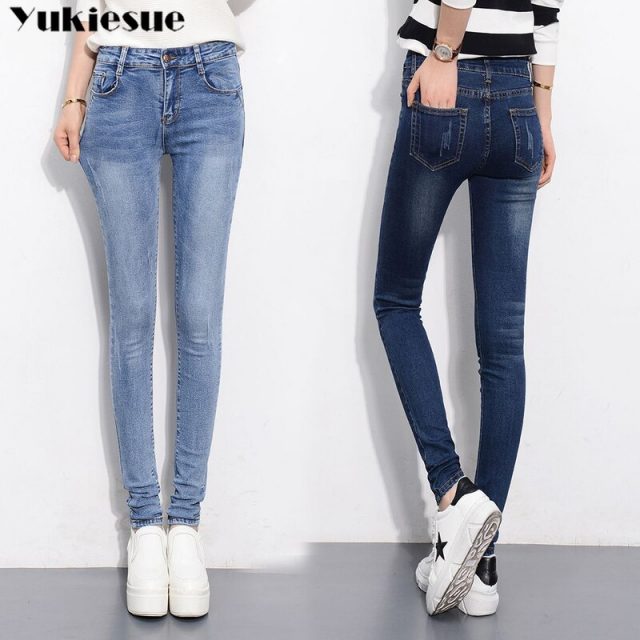 Slim Jeans For Women Skinny High Waisted Blue Denim Pencil Jeans Stretch Slim Pants Jeans Woman Pants Calca Feminina 2019