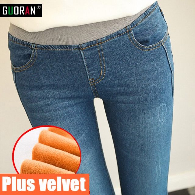 Cashmere Winter Warm Jeans Women With High Waist Blue Jeans For Girls Stretching Skinny jeans elastic waist Large Size 26-34