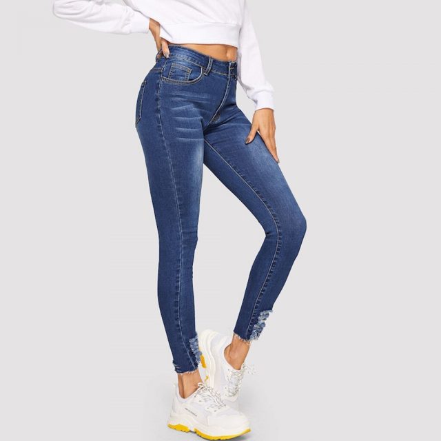 SAGACE Fashion Explosion Women’s Solid Color Pocket Washed Jeans High Waist Splicing Wear Breaking Casual Pants Fall Winter
