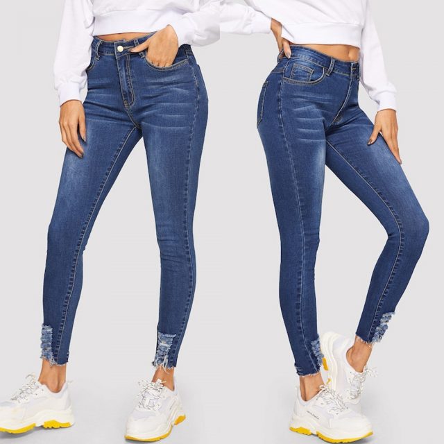 SAGACE Fashion Explosion Women’s Solid Color Pocket Washed Jeans High Waist Splicing Wear Breaking Casual Pants Fall Winter