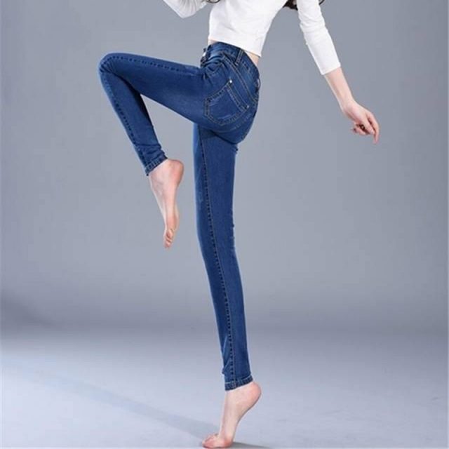 Slim Jeans Women Skinny High waist Jeans Woman Blue Denim Plus Size Pencil Pants Fashion Stretch Full Length Lady Blue Pants